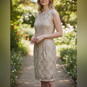 Scarlette Women Sleeveless Sequin Lace Sheath Dress Natural NWT